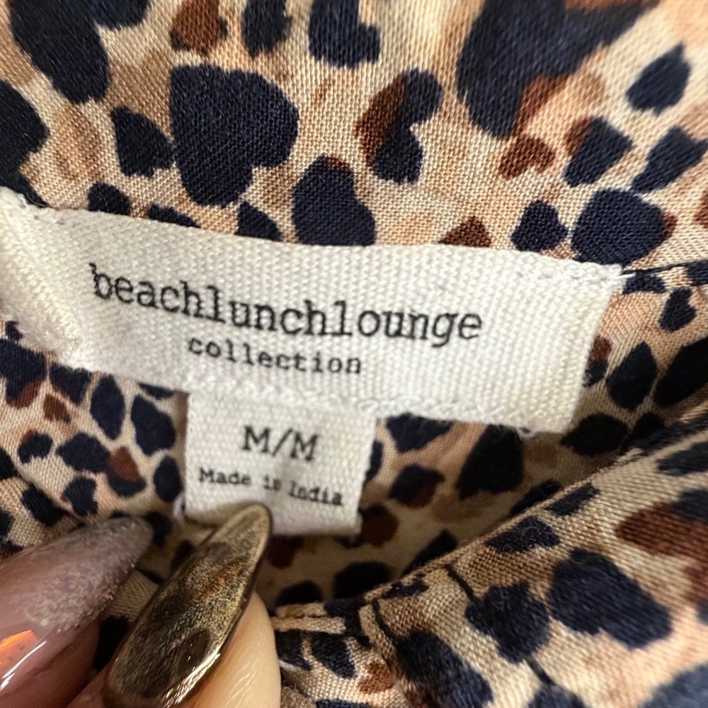 Beachlunchlounge Leopard Print Button Down Shirt Viscose Animal Print Tan Black - Picture 7 of 7